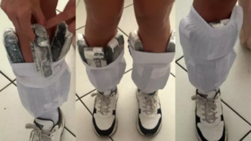 Mulher é flagrada com 76 frascos de anabolizantes presos às pernas na fronteira do Paraná