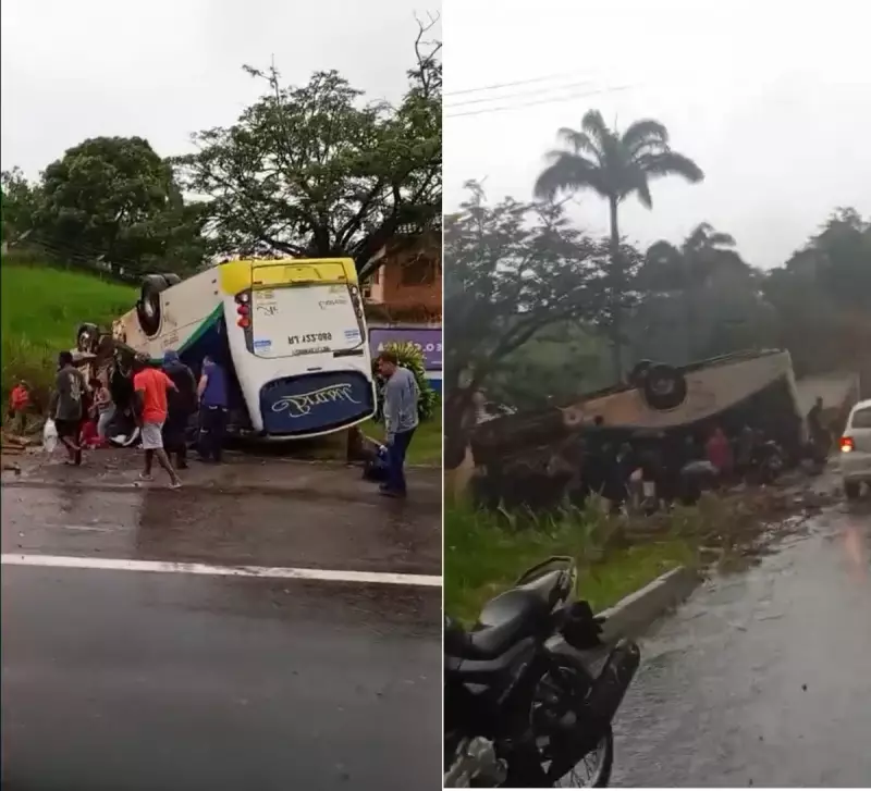 Ônibus tomba na BR-356 em Itaperuna: cerca de 25 feridos são socorridos