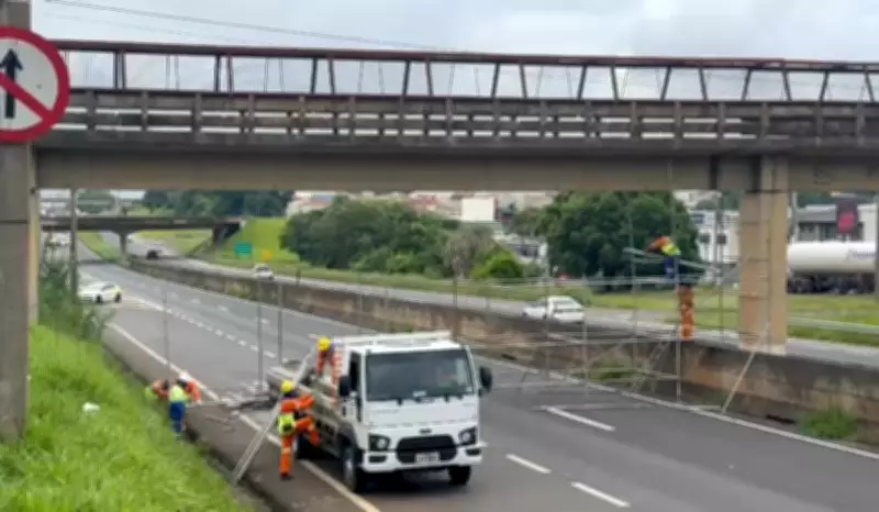 Obra interdita trecho da SP-304 em Santa Bárbara d'Oeste para reparos em passarela danificada