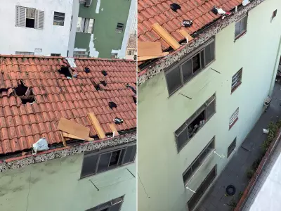 Homem joga eletrodomésticos do 15º andar e destrói telhado em São Vicente