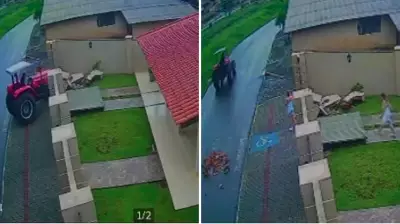 Motorista bêbado derruba muro com trator e é preso com maconha em Teixeira Soares