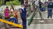 Estrutura de madeira desaba e fere mãe e filho no Parque da Cidadania em Teresina