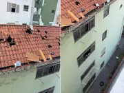 Homem joga eletrodomésticos do 15º andar e destrói telhado em São Vicente