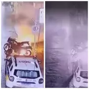 Raio atinge rede de alta tensão em Itanhomi e destrói motos; veja vídeo