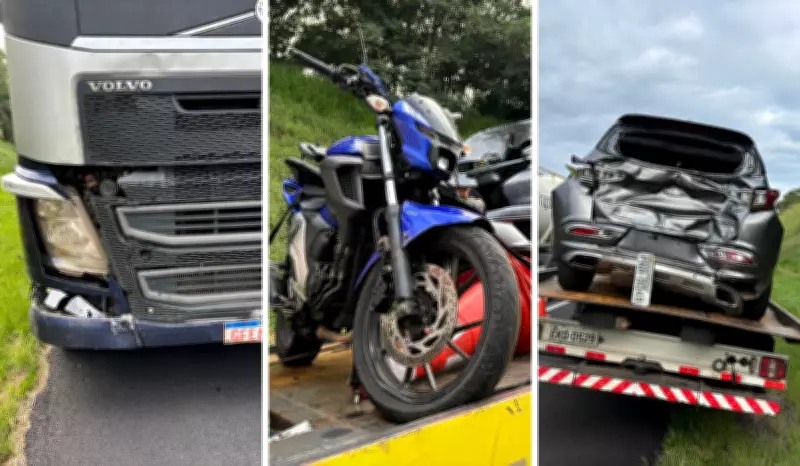 Acidente na Bandeirantes em Vinhedo deixa três feridos após colisão entre moto, carro e caminhão