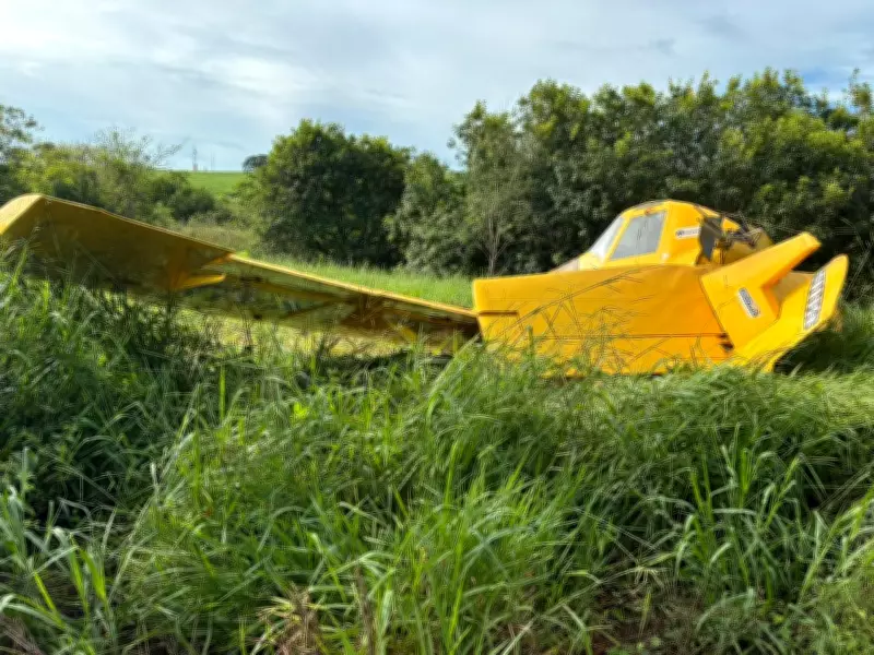 Avião agrícola faz pouso forçado em vegetação de Mendonça após falha no motor
