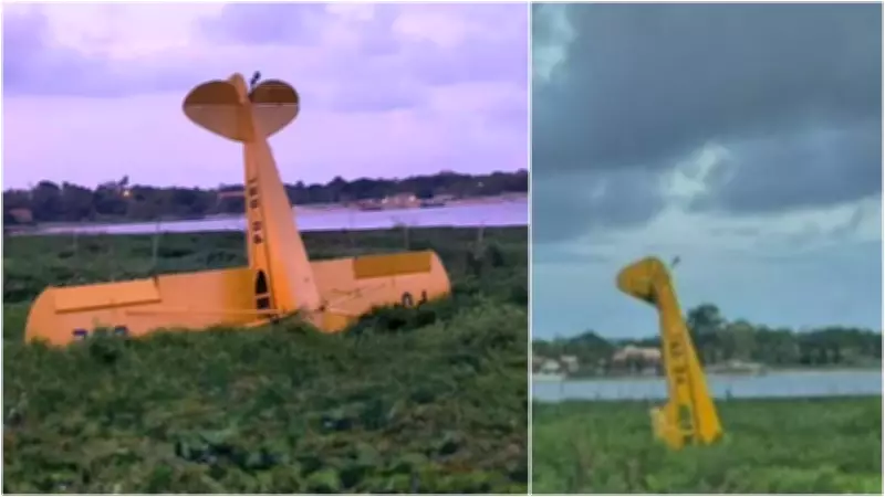 Avião de pequeno porte faz pouso forçado próximo à Lagoa do Catu, em Aquiraz