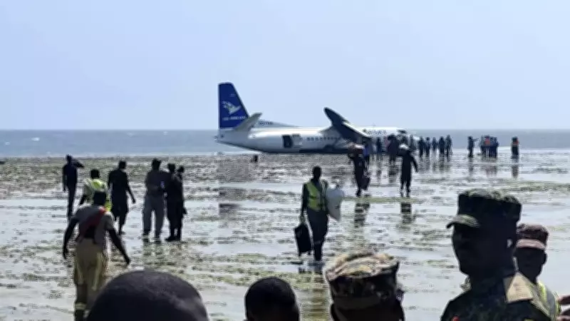 Avião faz pouso de emergência na praia de Mogadíscio após falha técnica; 55 sobrevivem