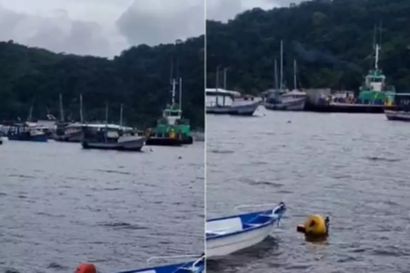 Balsa desgovernada arrasta barco em travessia entre Guarujá e Bertioga após ventos fortes