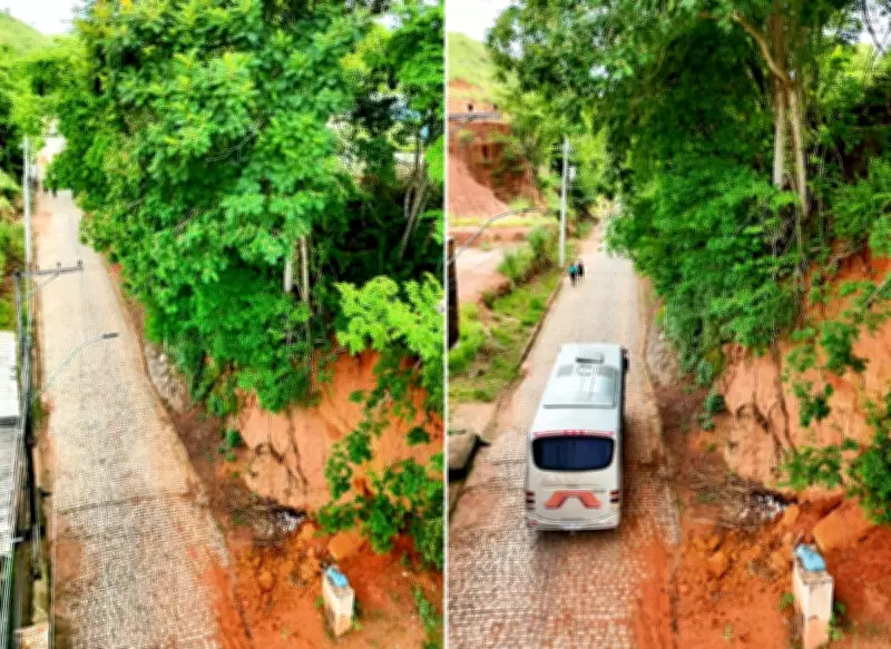 Barranco desaba em Natividade e expõe risco iminente para moradores e pedestres