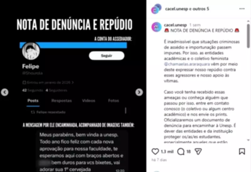 Calouras da Unesp de Araraquara denunciam perfil fake por assédio sexual nas redes sociais