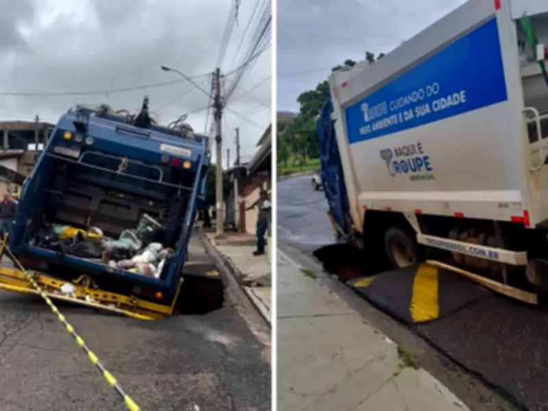 Caminhão de Lixo Afunda em Buraco Após Rompimento de Rede Pluvial em Artur Nogueira