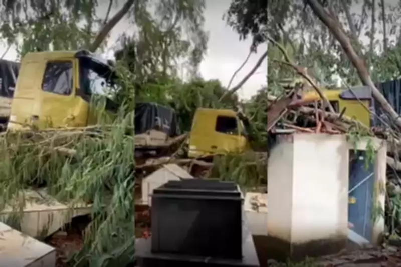 Carreta desgovernada invade cemitério e destrói túmulos em Mato Grosso