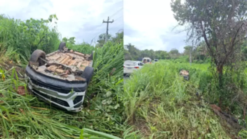 Carro da Saúde de Amarante capota na BR-343 durante chuva intensa; sete feridos