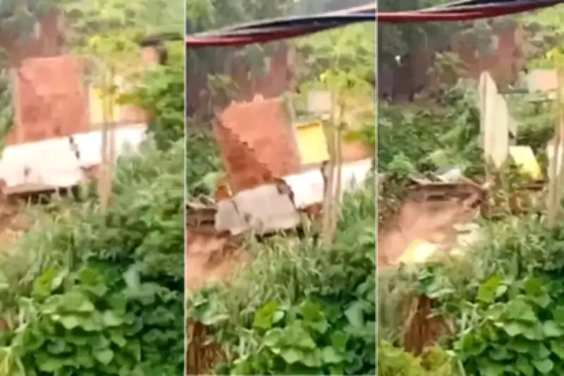 Casa desaba durante temporal em Guarujá, SP; vídeo registra momento do colapso