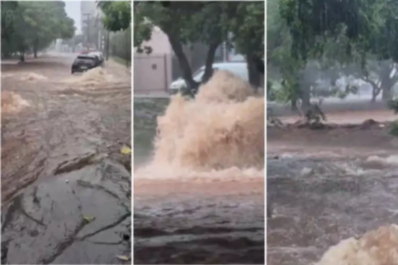Chuva intensa causa novo alagamento no Parque do Povo e interdita vias em Presidente Prudente