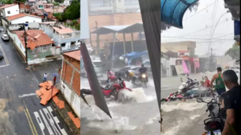 Chuva intensa no Ceará arranca telhado e derruba motos em Guaraciaba do Norte