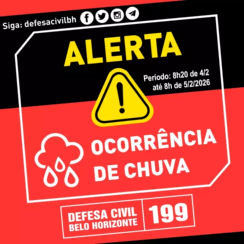 Defesa Civil alerta para chuva forte em BH e risco geológico em Minas Gerais