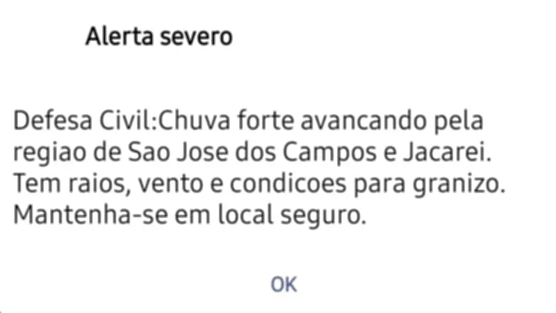 Defesa Civil emite 'alerta severo' para temporal com raios e granizo em cidades do Vale do Paraíba
