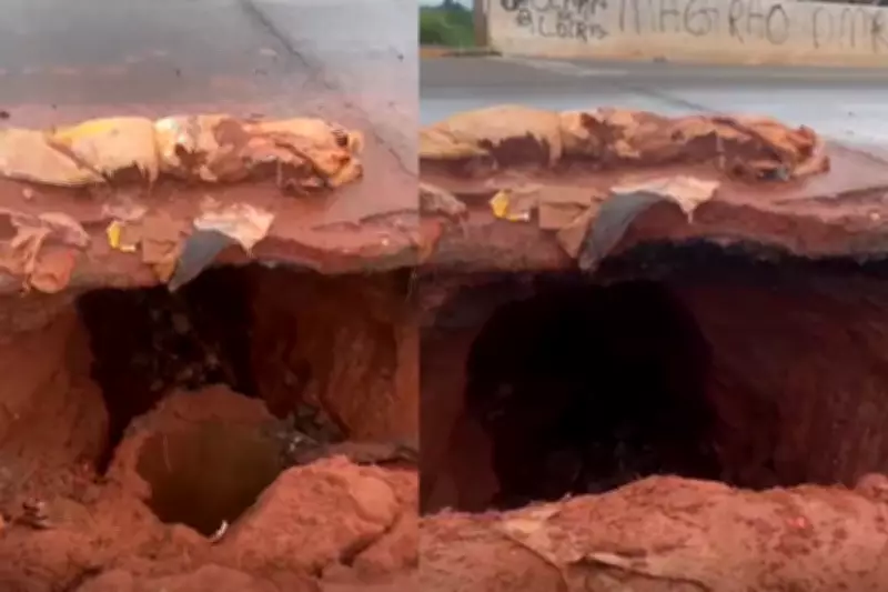 Erosão interdita pista em Campo Grande após cratera se formar sob ponte