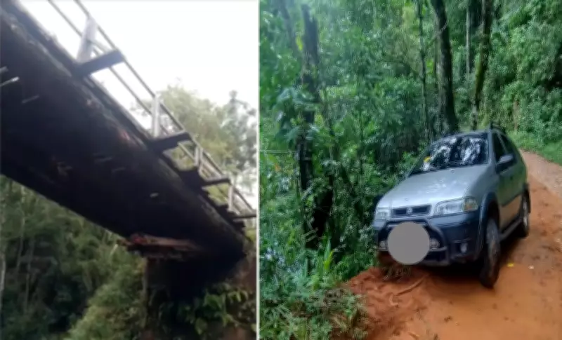 Estrada e ponte danificadas isolam comunidade e interrompem transporte escolar em Nova Friburgo