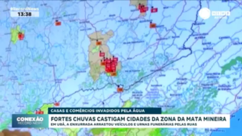 Fortes chuvas causam estragos em Ubá, na Zona da Mata Mineira, com veículos arrastados