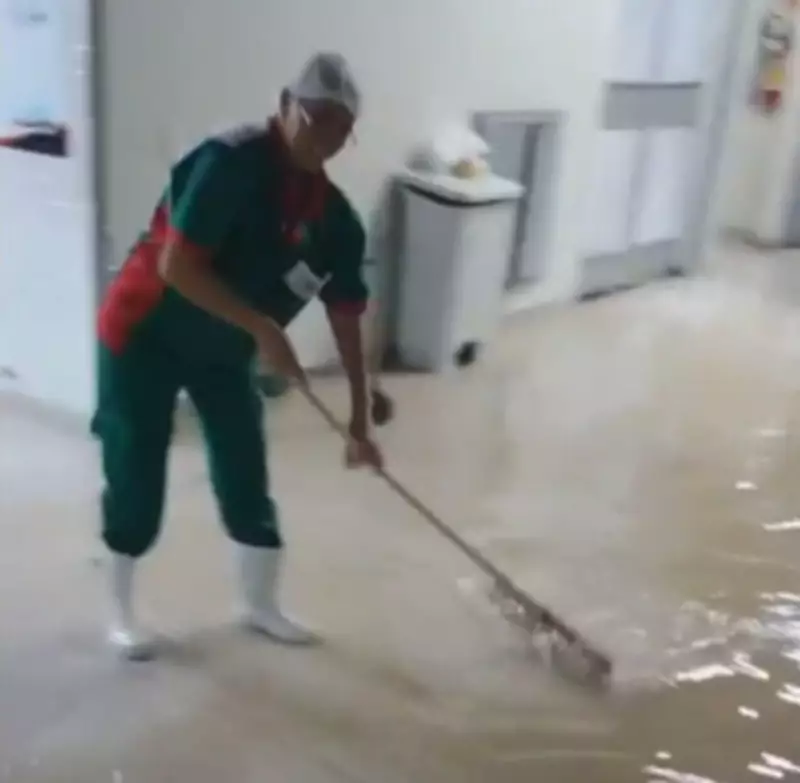 Hospital Geral de Nova Iguaçu é inundado após galeria transbordar durante fortes chuvas