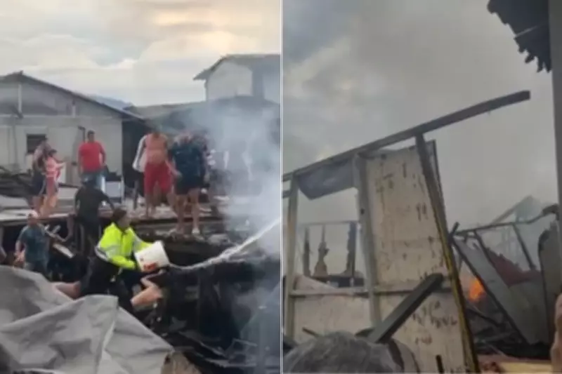 Incêndio atinge comunidade de palafitas em Santos, SP, sem vítimas