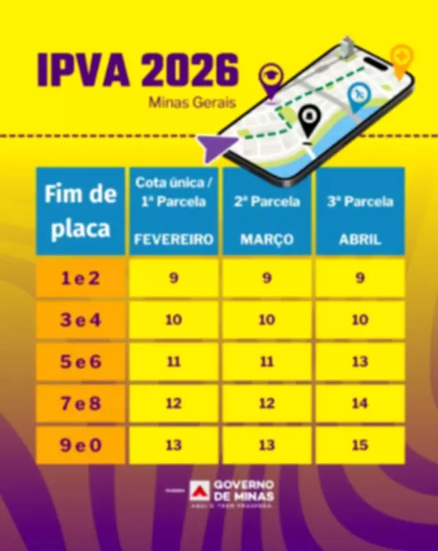 IPVA 2026 em Minas Gerais: pagamento começa com descontos e calendário por placa
