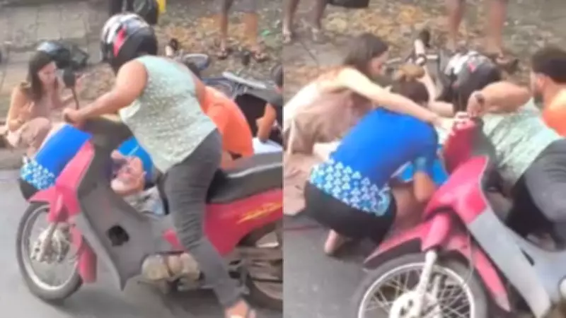 Motociclista cai ao reduzir velocidade para observar acidente em Governador Valadares