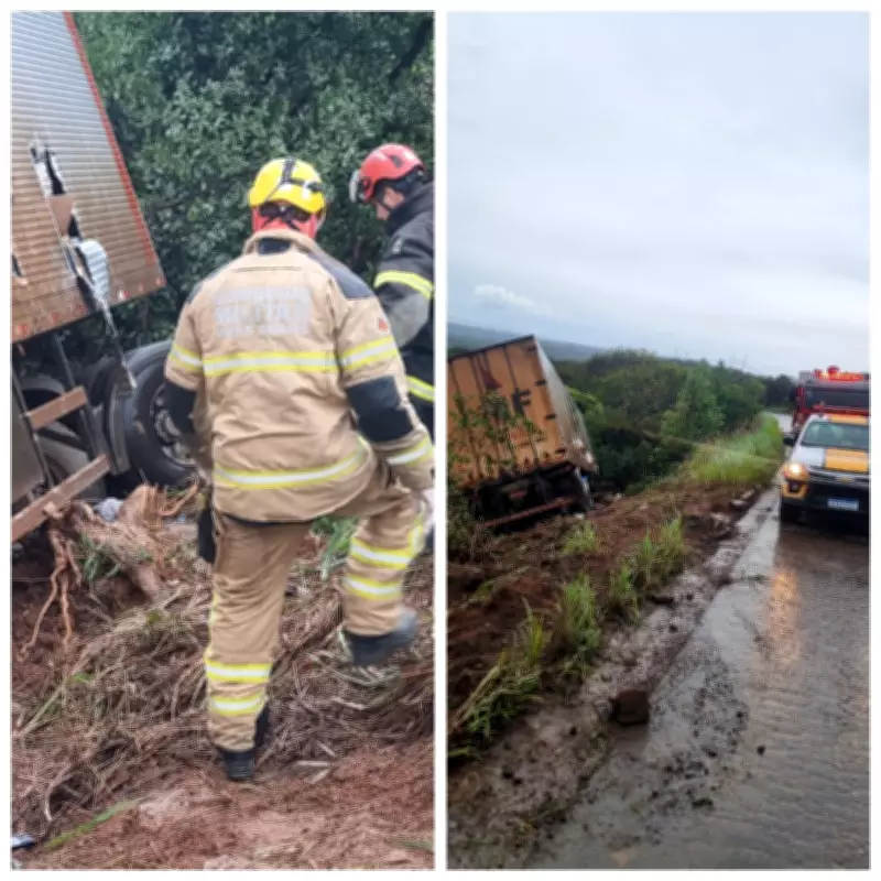 Motorista escapa com ferimentos leves após carreta tombar em acidente na BR-251 em Francisco Sá