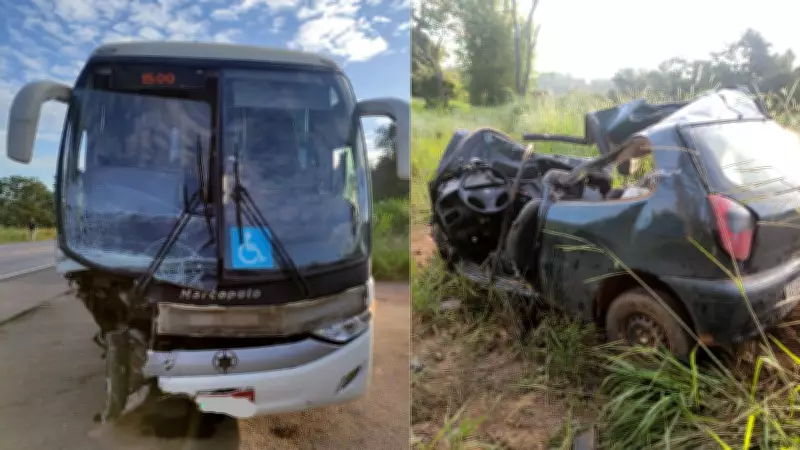 Motorista fica gravemente ferido em colisão frontal entre carro e ônibus na BR-365 em João Pinheiro
