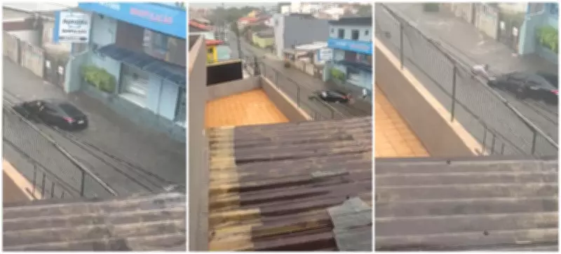 Mulher fica presa em carro durante enxurrada em Santo André e é resgatada por moradores