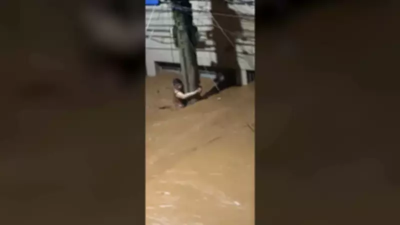 Mulher se agarra a poste para sobreviver a enxurrada em Minas Gerais; bombeiros confirmam resgate
