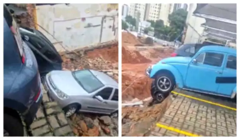 Muro desaba em obra da Prefeitura de SP e soterra carros na Mooca