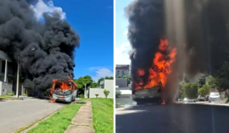 Ônibus pega fogo em Vinhedo e fumaça intensa assusta moradores do bairro Fazenda Santana