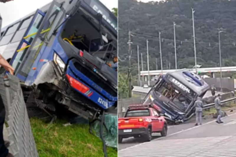 Ônibus perde controle, invade pista contrária e causa congestionamento em rodovia do litoral paulista
