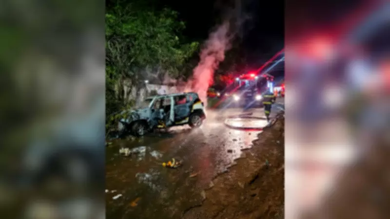 Perseguição policial termina com carro em chamas e três feridos em Uberaba