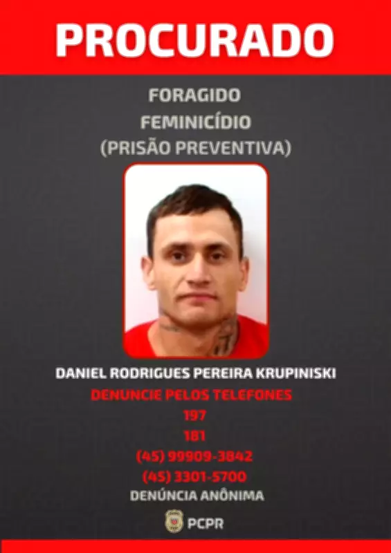 Polícia divulga foto de suspeito de feminicídio em Cascavel; filho de 5 anos presenciou crime