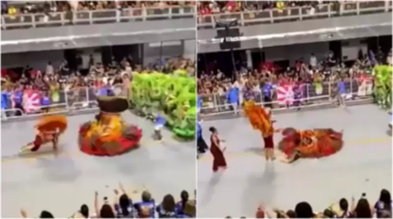 Queda de mestre-sala e porta-bandeira em óleo atrasa desfiles no Anhembi