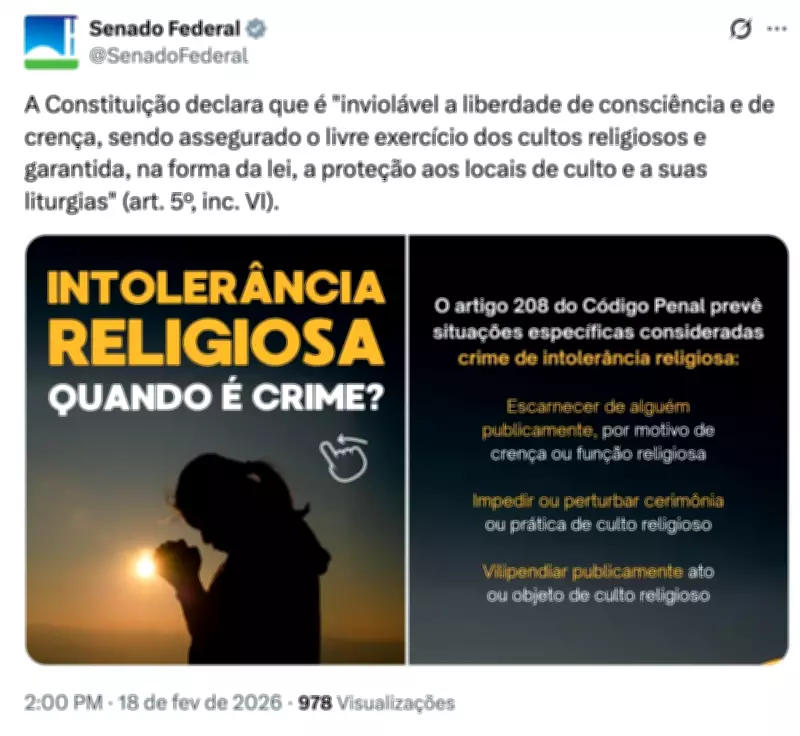Senado explica intolerância religiosa em meio à polêmica da 'família em lata' no Carnaval
