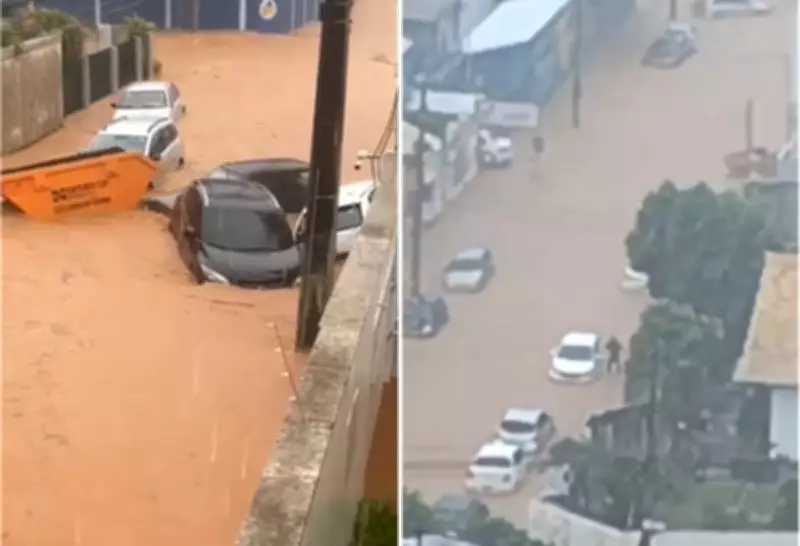 Temporal arrasta carros e caçamba em Itaperuna; chuvas superam 76 mm em uma hora