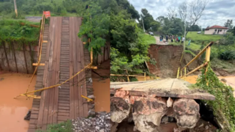Temporal em Laranjal Paulista causa queda de ponte e desabamento de muro