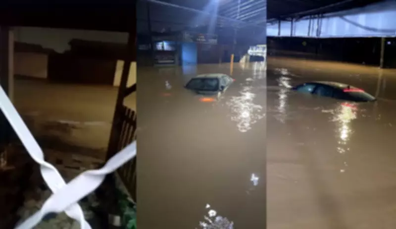 Temporal em Palhoça: ruas alagadas, carro arrastado e moradores resgatados