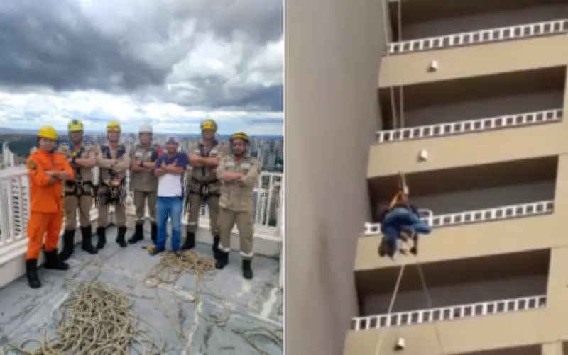 Trabalhador é resgatado após cabo de rapel romper a 130 metros de altura em Goiânia