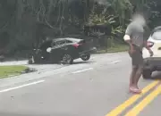 Acidente entre carro e moto deixa duas pessoas feridas na BR-101, em Angra dos Reis