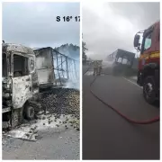 Carreta com carga de laranjas é consumida por incêndio na BR-251 em Minas Gerais