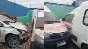 Carro invade hospital em Independência, derruba muro e atinge ambulâncias
