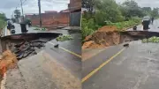 Cratera se abre em avenida de Teresina após chuvas e ameaça residências no bairro Novo Horizonte