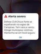 Defesa Civil emite alerta severo para chuvas fortes na região de Campinas